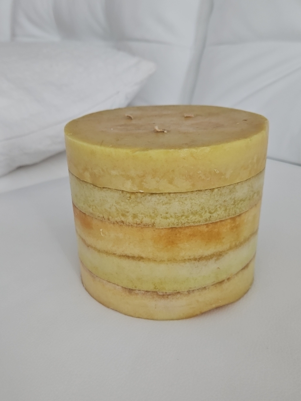 Wide Layered Yellow Decorative Pillar Candle